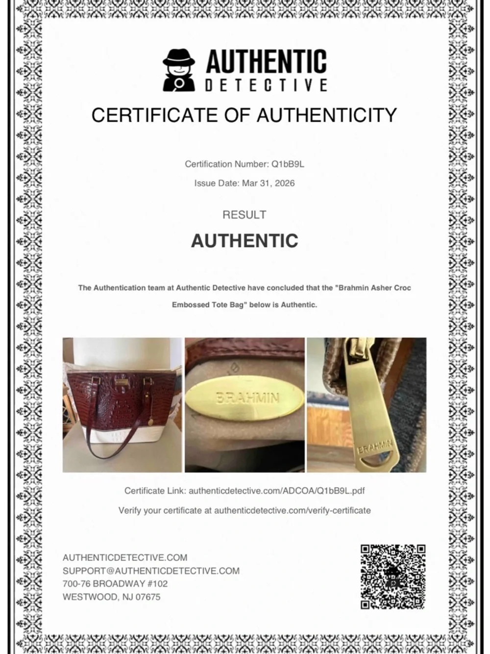 Brahmin Asher Tote Pecan Cream Croc Embossed Leather Bag VGUC - Picture 15 of 16